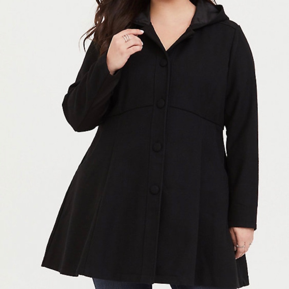 Torrid size 4 fit and flare button up coat black
